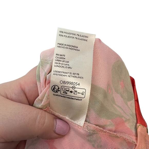 Anthropologie Half-Sleeve Mesh Top Tee Floral Print Peach Pink Red Size Small - Picture 12 of 12